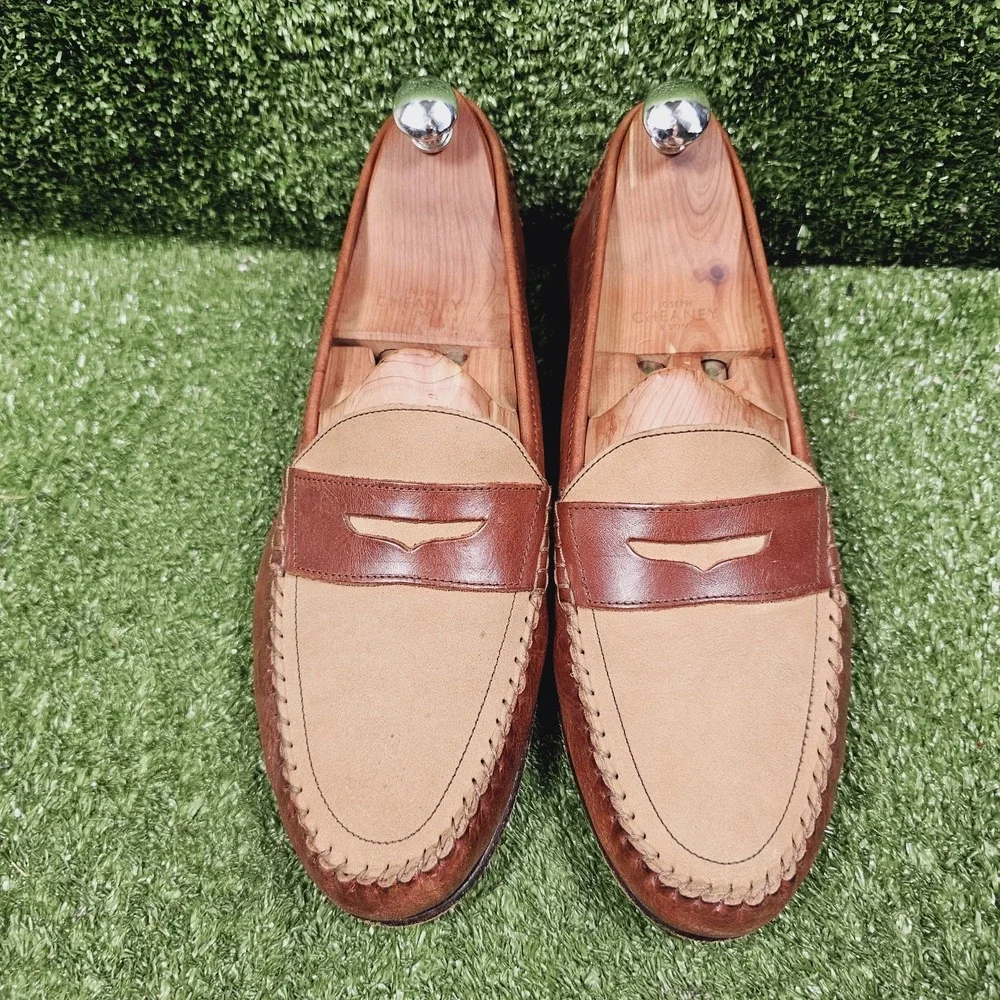 Bragano Italy Two Tone Brown Leather Slip On Penny Loafers Mens Size 11 M